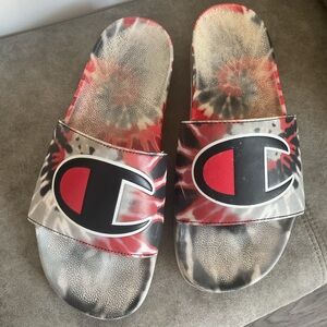 Champion Tie-Dye Slide Sandals - Red, Black, Gray